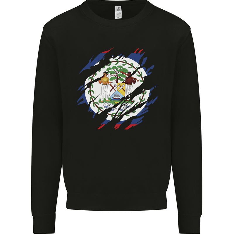 Torn Belize Flag Belizean Day Football Mens Sweatshirt Jumper Black