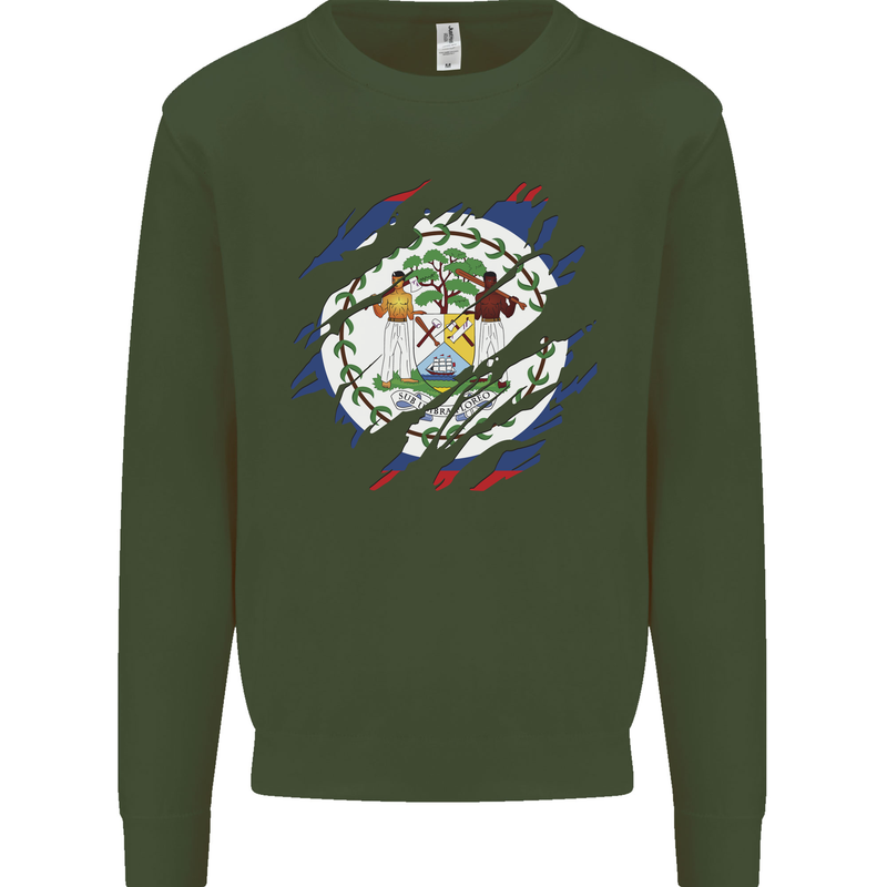 Torn Belize Flag Belizean Day Football Mens Sweatshirt Jumper Forest Green