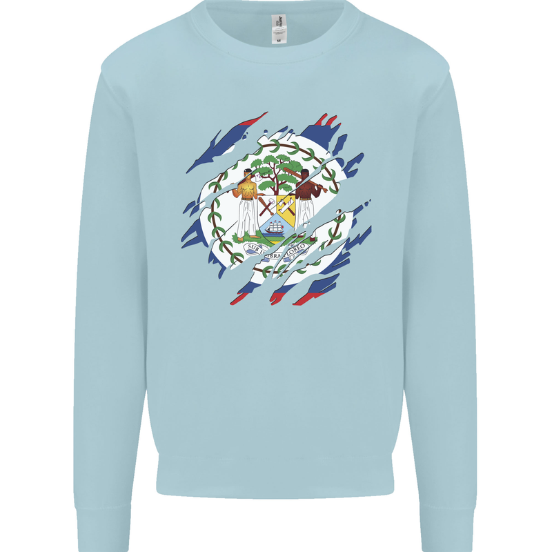 Torn Belize Flag Belizean Day Football Mens Sweatshirt Jumper Light Blue