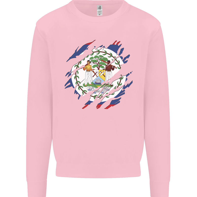 Torn Belize Flag Belizean Day Football Mens Sweatshirt Jumper Light Pink