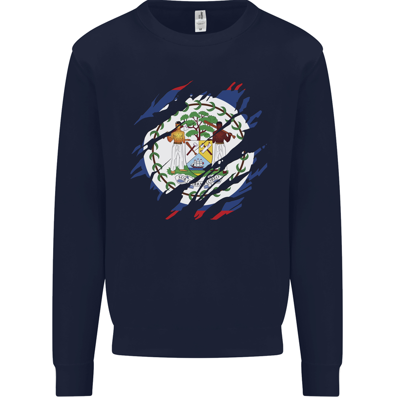 Torn Belize Flag Belizean Day Football Mens Sweatshirt Jumper Navy Blue