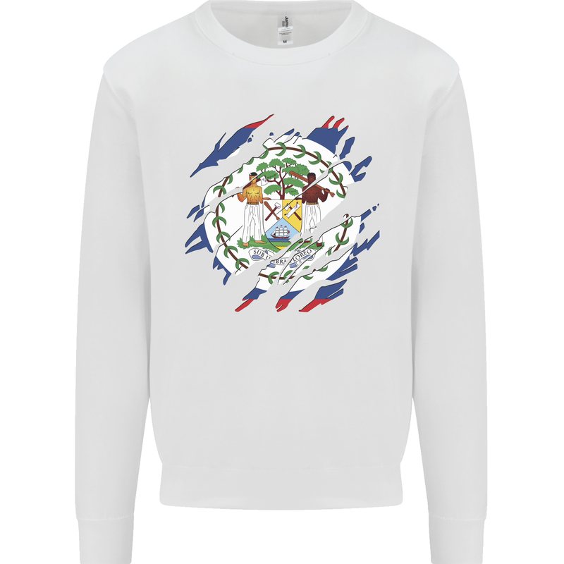 Torn Belize Flag Belizean Day Football Mens Sweatshirt Jumper White