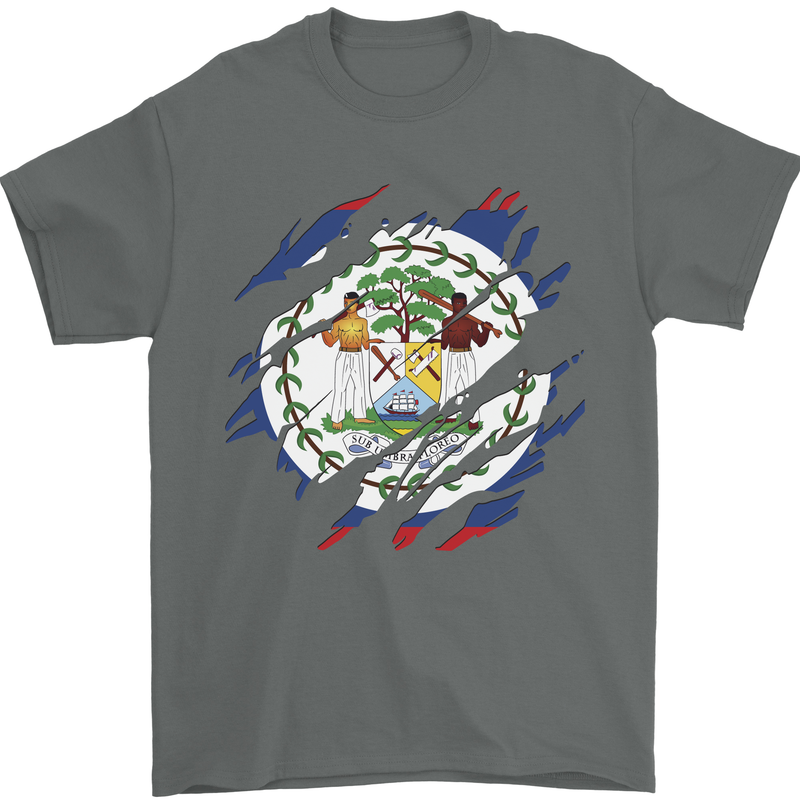 Torn Belize Flag Belizean Day Football Mens T-Shirt 100% Cotton Charcoal