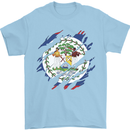Torn Belize Flag Belizean Day Football Mens T-Shirt 100% Cotton Light Blue