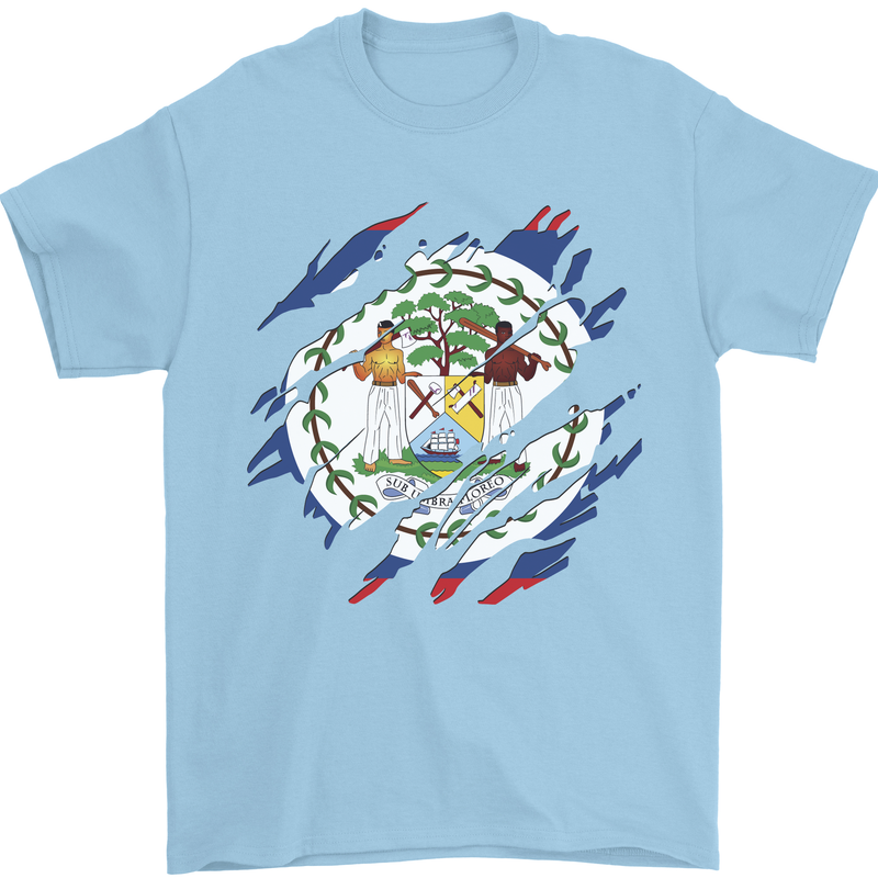 Torn Belize Flag Belizean Day Football Mens T-Shirt 100% Cotton Light Blue