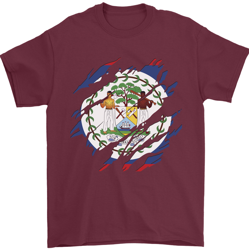 Torn Belize Flag Belizean Day Football Mens T-Shirt 100% Cotton Maroon