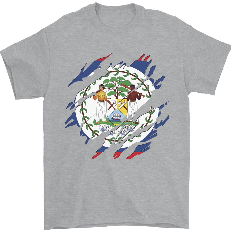 Torn Belize Flag Belizean Day Football Mens T-Shirt 100% Cotton Sports Grey