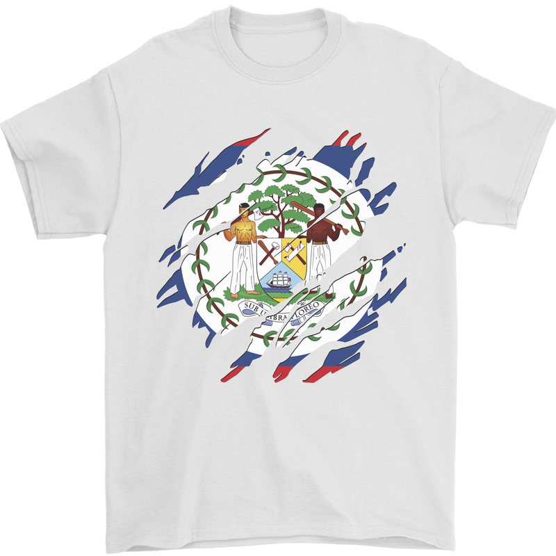 Torn Belize Flag Belizean Day Football Mens T-Shirt 100% Cotton White