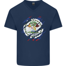 Torn Belize Flag Belizean Day Football Mens V-Neck Cotton T-Shirt Navy Blue