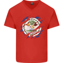 Torn Belize Flag Belizean Day Football Mens V-Neck Cotton T-Shirt Red