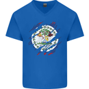 Torn Belize Flag Belizean Day Football Mens V-Neck Cotton T-Shirt Royal Blue