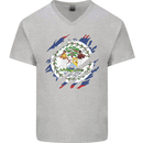 Torn Belize Flag Belizean Day Football Mens V-Neck Cotton T-Shirt Sports Grey