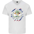 Torn Belize Flag Belizean Day Football Mens V-Neck Cotton T-Shirt White