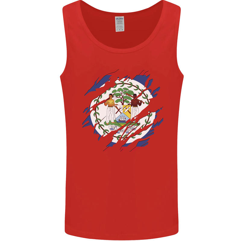 Torn Belize Flag Belizean Day Football Mens Vest Tank Top Red