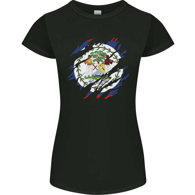 Torn Belize Flag Belizean Day Football Womens Petite Cut T-Shirt Black