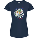 Torn Belize Flag Belizean Day Football Womens Petite Cut T-Shirt Navy Blue