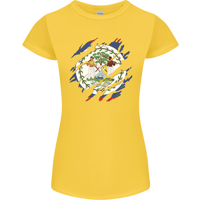 Torn Belize Flag Belizean Day Football Womens Petite Cut T-Shirt Yellow