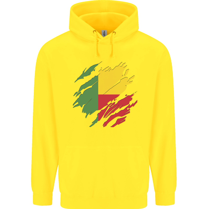 Torn Benin Flag Beninese Day Football Childrens Kids Hoodie Yellow