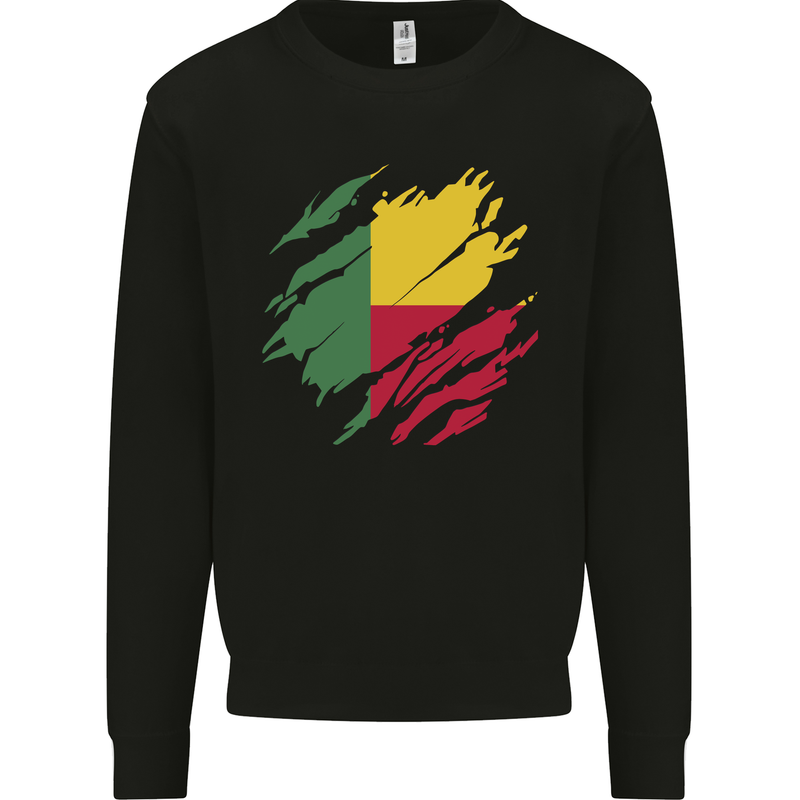 Torn Benin Flag Beninese Day Football Kids Sweatshirt Jumper Black