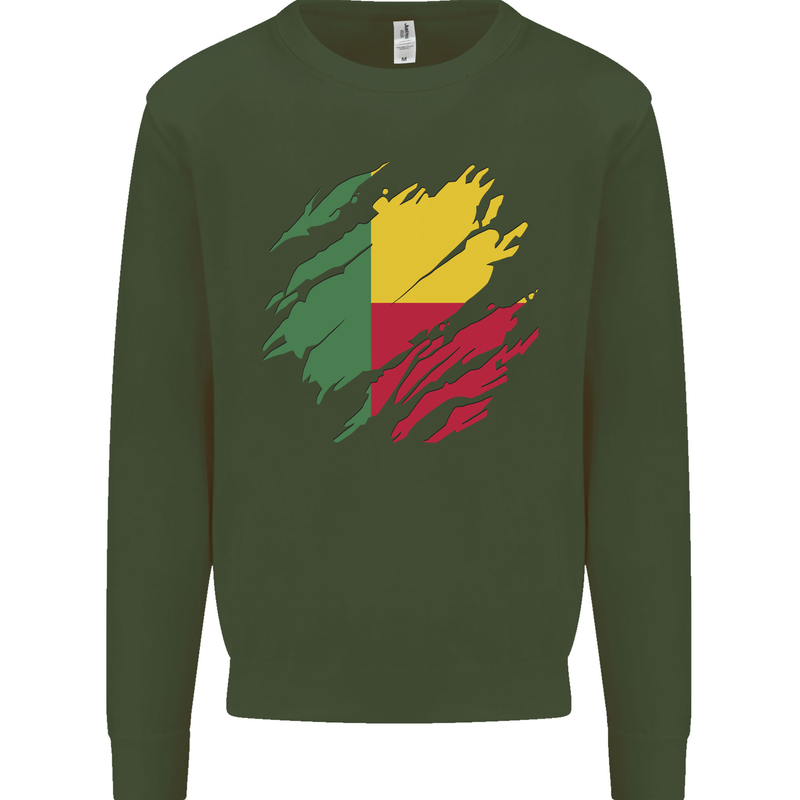 Torn Benin Flag Beninese Day Football Kids Sweatshirt Jumper Forest Green