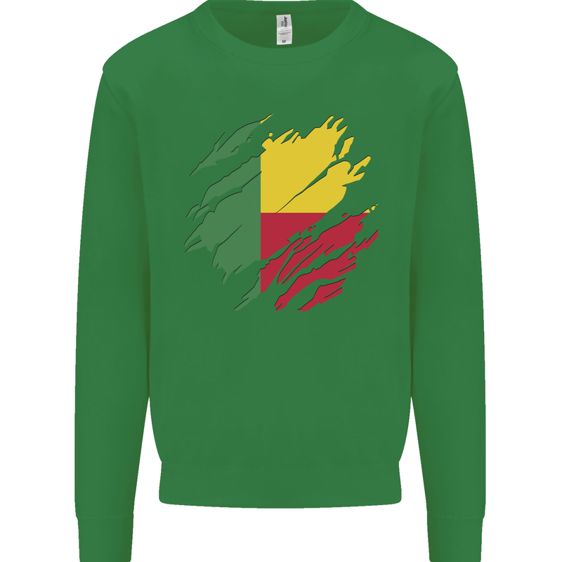 Torn Benin Flag Beninese Day Football Kids Sweatshirt Jumper Irish Green