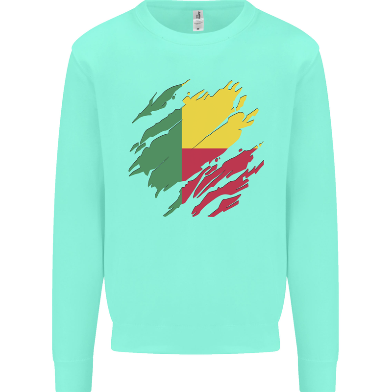 Torn Benin Flag Beninese Day Football Kids Sweatshirt Jumper Peppermint