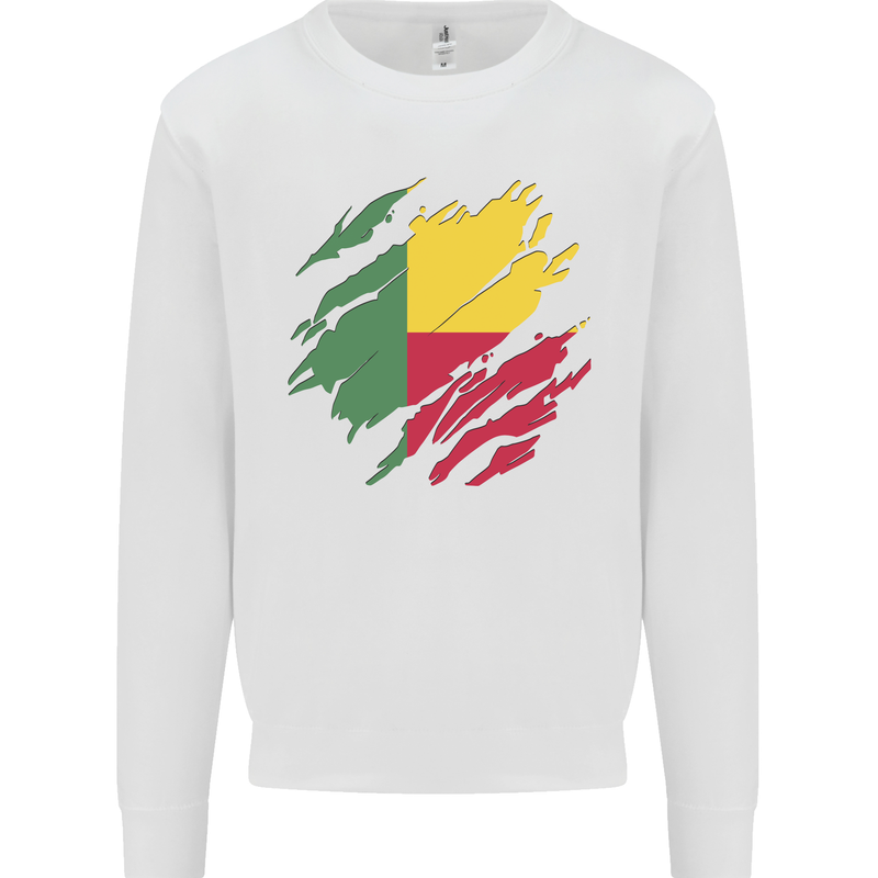 Torn Benin Flag Beninese Day Football Kids Sweatshirt Jumper White