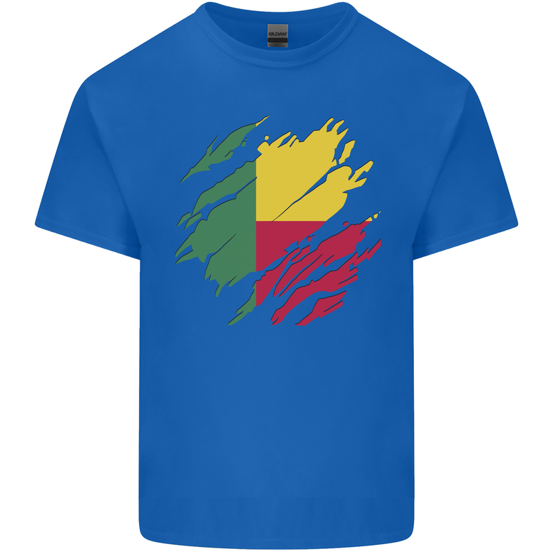 Torn Benin Flag Beninese Day Football Kids T-Shirt Childrens Royal Blue