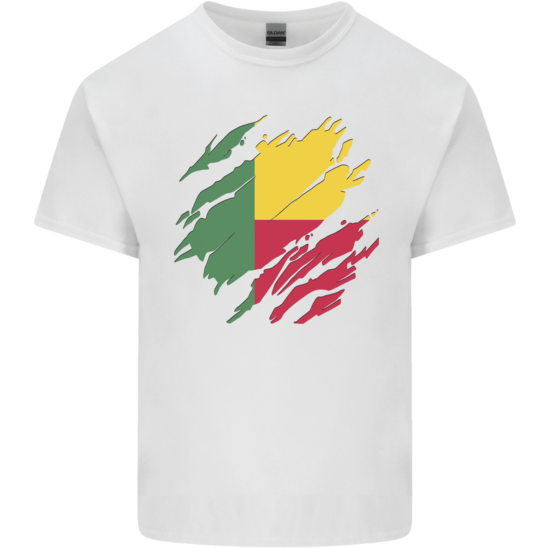 Torn Benin Flag Beninese Day Football Kids T-Shirt Childrens White