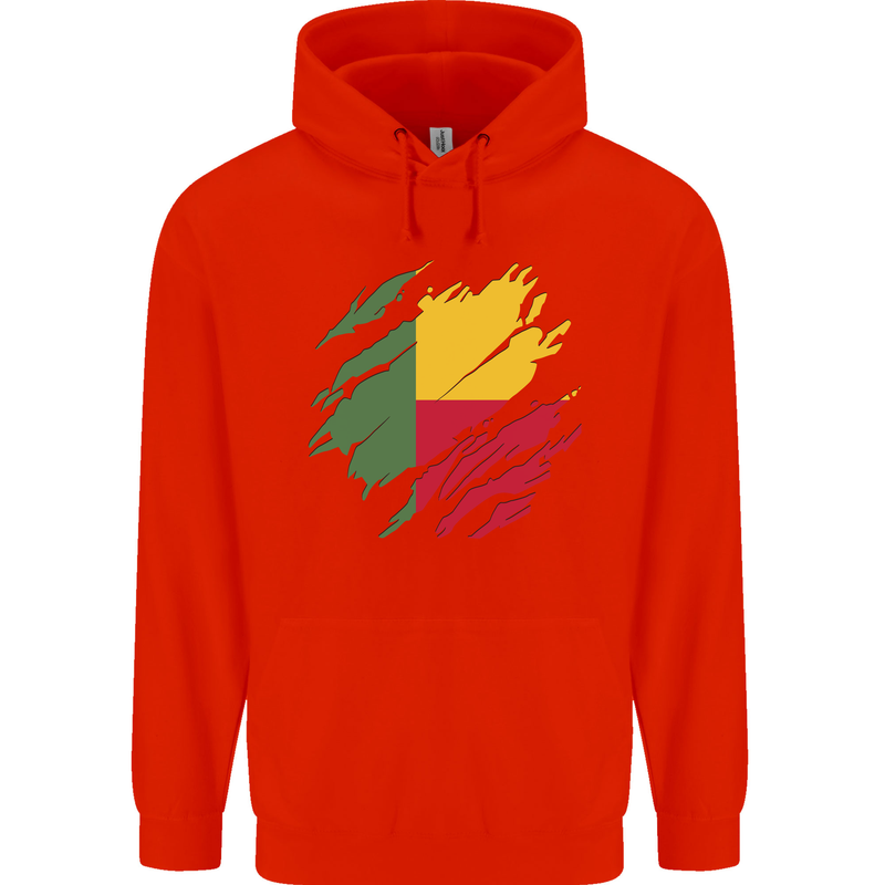 Torn Benin Flag Beninese Day Football Mens 80% Cotton Hoodie Bright Red