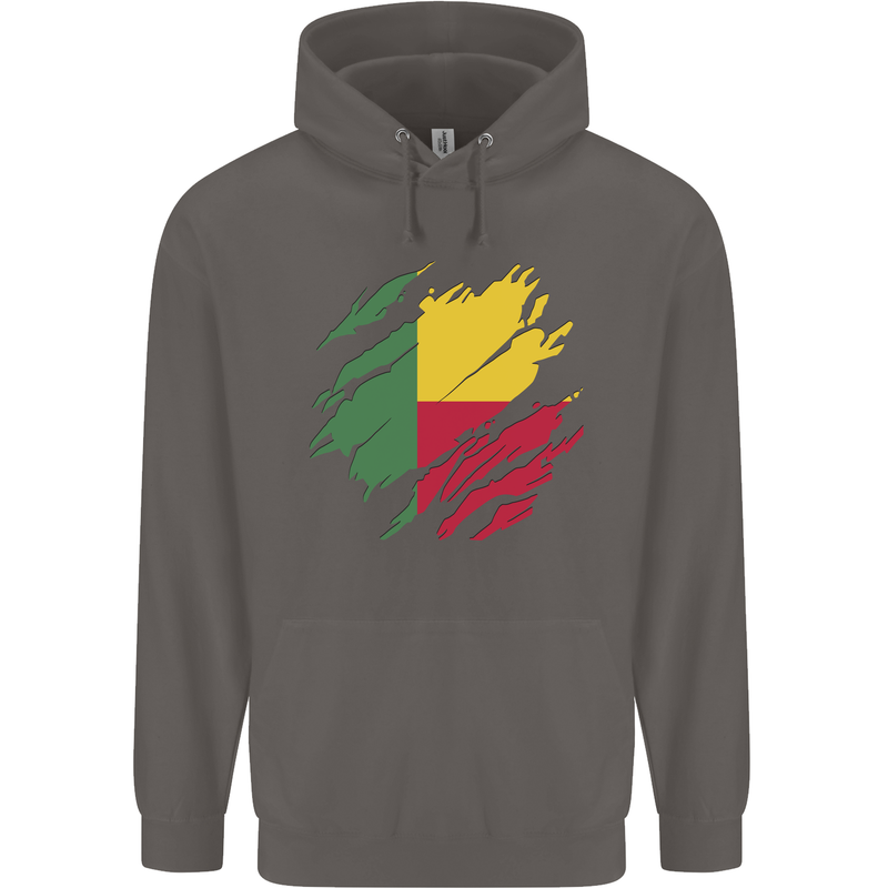 Torn Benin Flag Beninese Day Football Mens 80% Cotton Hoodie Charcoal
