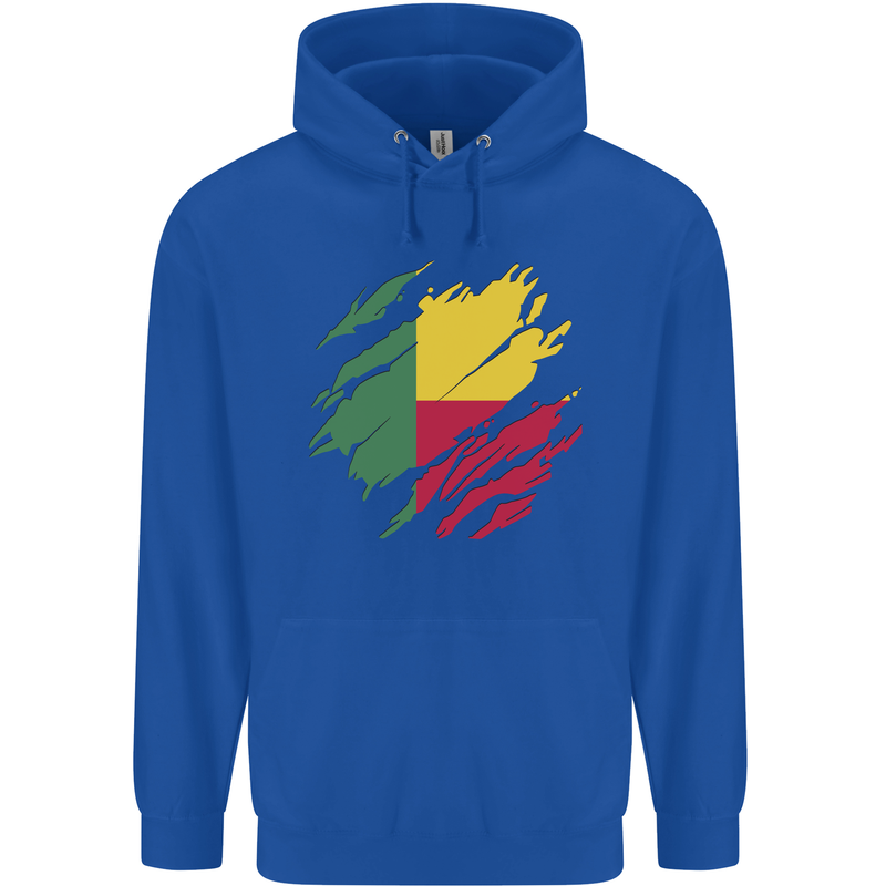 Torn Benin Flag Beninese Day Football Mens 80% Cotton Hoodie Royal Blue