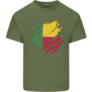 Torn Benin Flag Beninese Day Football Mens Cotton T-Shirt Tee Top Military Green