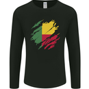 Torn Benin Flag Beninese Day Football Mens Long Sleeve T-Shirt Black