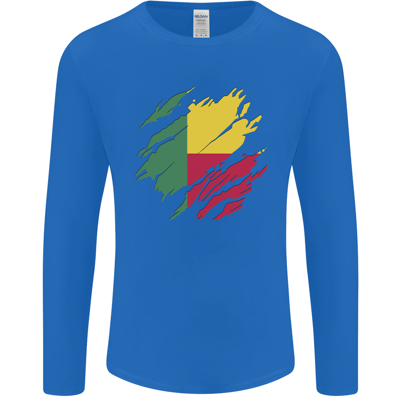 Torn Benin Flag Beninese Day Football Mens Long Sleeve T-Shirt Royal Blue