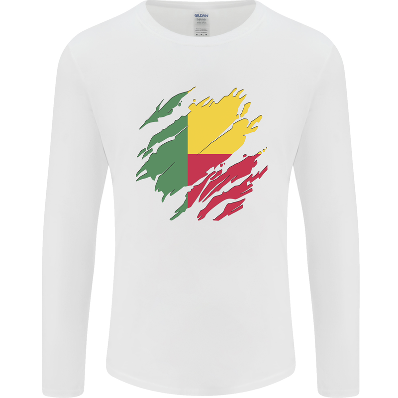 Torn Benin Flag Beninese Day Football Mens Long Sleeve T-Shirt White