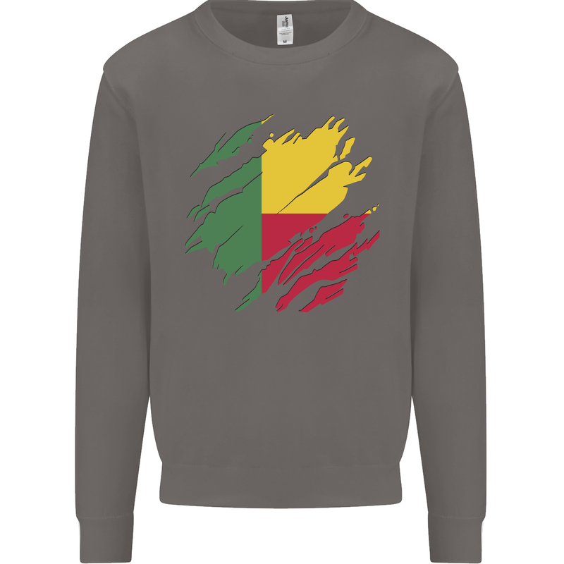 Torn Benin Flag Beninese Day Football Mens Sweatshirt Jumper Charcoal