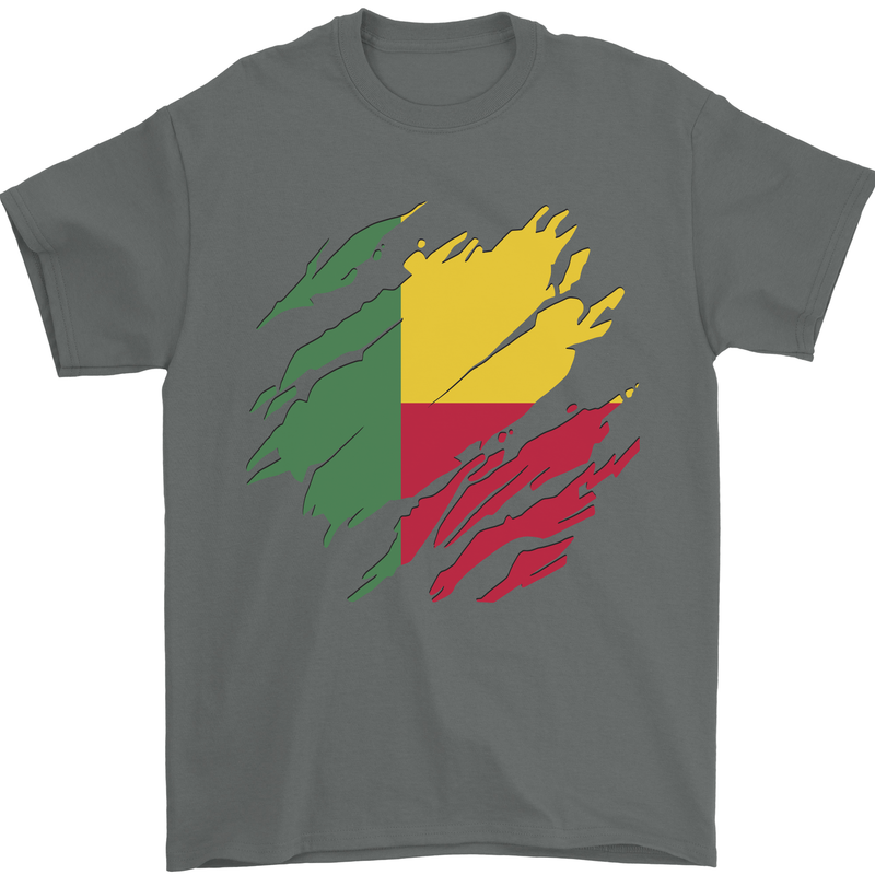 Torn Benin Flag Beninese Day Football Mens T-Shirt 100% Cotton Charcoal