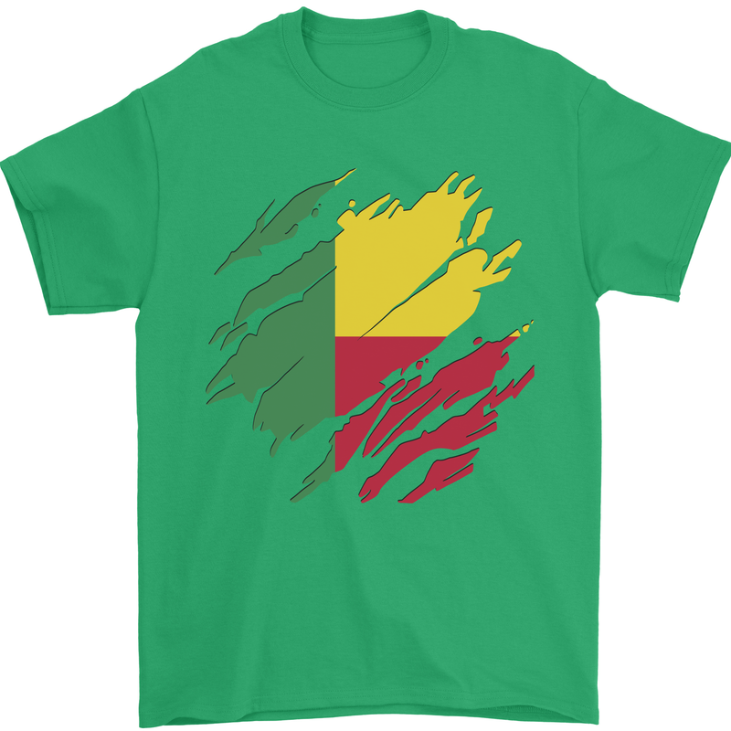 Torn Benin Flag Beninese Day Football Mens T-Shirt 100% Cotton Irish Green