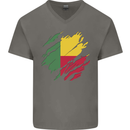 Torn Benin Flag Beninese Day Football Mens V-Neck Cotton T-Shirt Charcoal