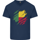Torn Benin Flag Beninese Day Football Mens V-Neck Cotton T-Shirt Navy Blue