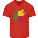 Torn Benin Flag Beninese Day Football Mens V-Neck Cotton T-Shirt Red