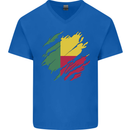 Torn Benin Flag Beninese Day Football Mens V-Neck Cotton T-Shirt Royal Blue
