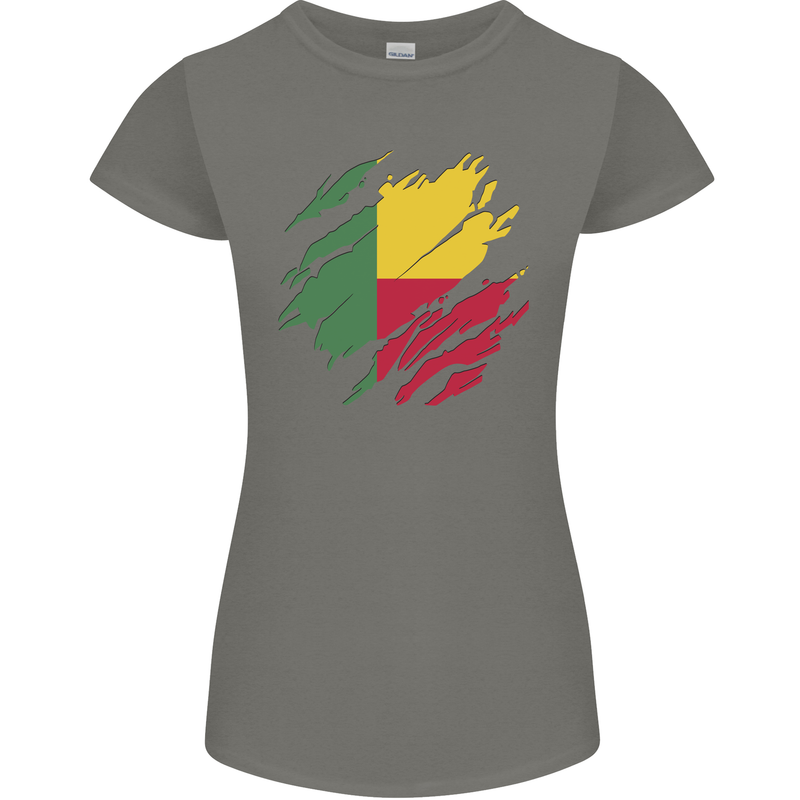 Torn Benin Flag Beninese Day Football Womens Petite Cut T-Shirt Charcoal