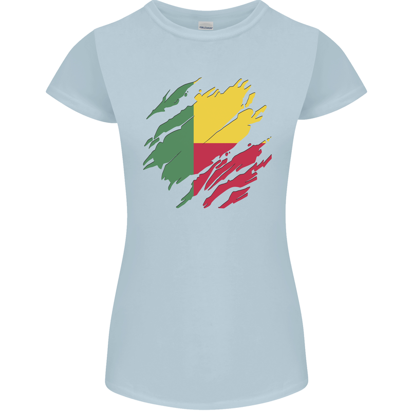 Torn Benin Flag Beninese Day Football Womens Petite Cut T-Shirt Light Blue