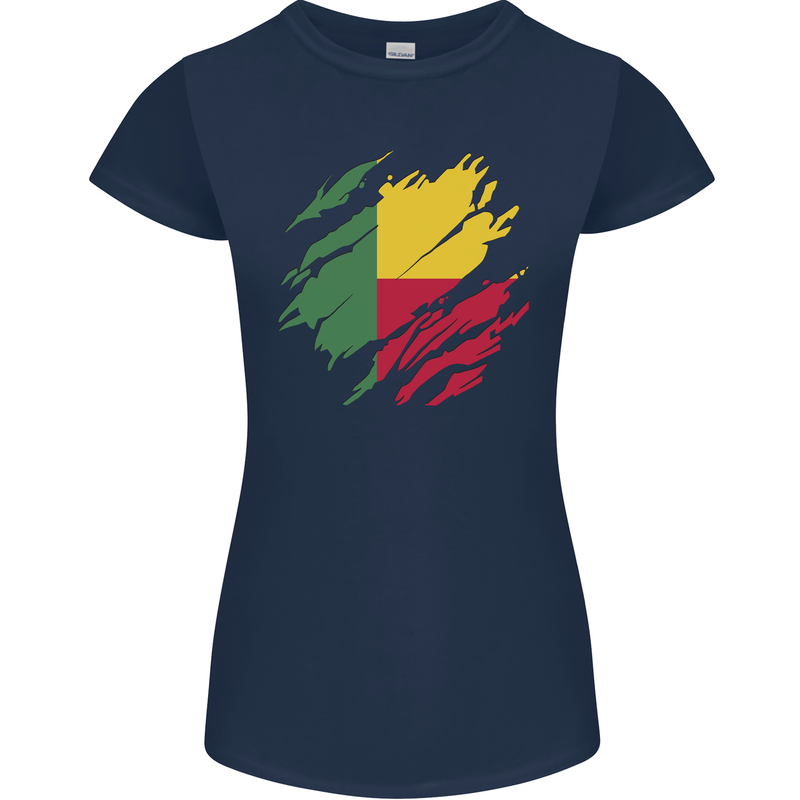 Torn Benin Flag Beninese Day Football Womens Petite Cut T-Shirt Navy Blue