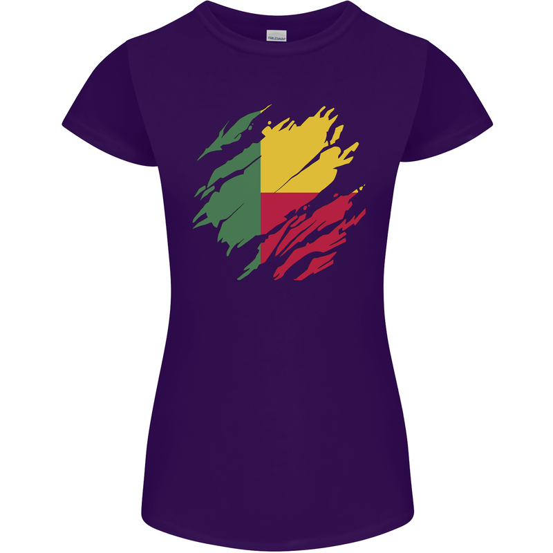 Torn Benin Flag Beninese Day Football Womens Petite Cut T-Shirt Purple