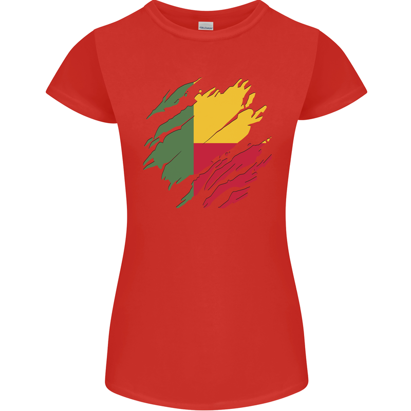 Torn Benin Flag Beninese Day Football Womens Petite Cut T-Shirt Red