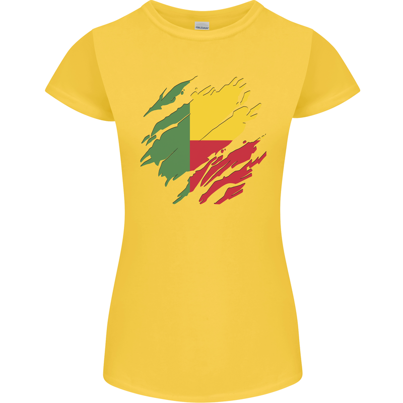 Torn Benin Flag Beninese Day Football Womens Petite Cut T-Shirt Yellow