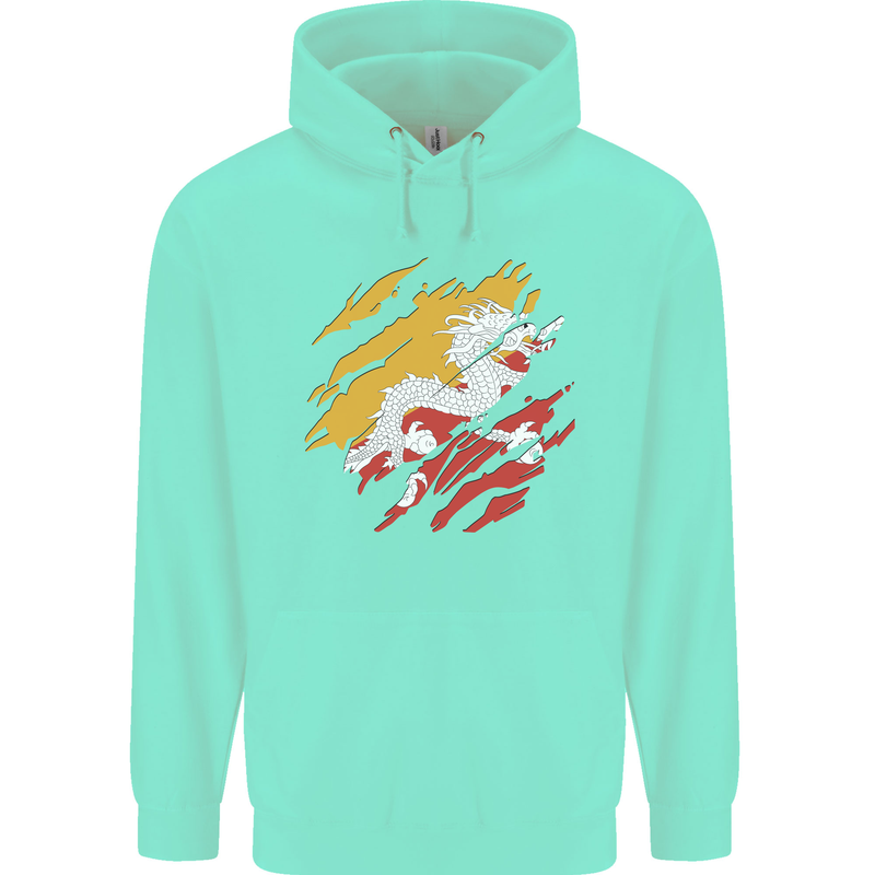 Torn Bhutan Flag Bhutanese Day Football Childrens Kids Hoodie Peppermint